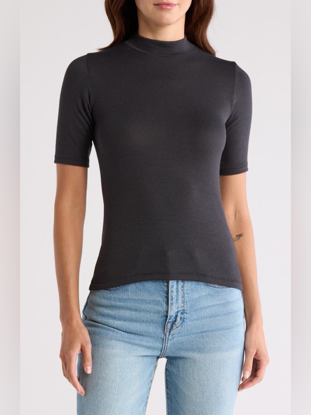 Rag & Bone Lea Mock Neck T-Shirt Black Ribbed size XS